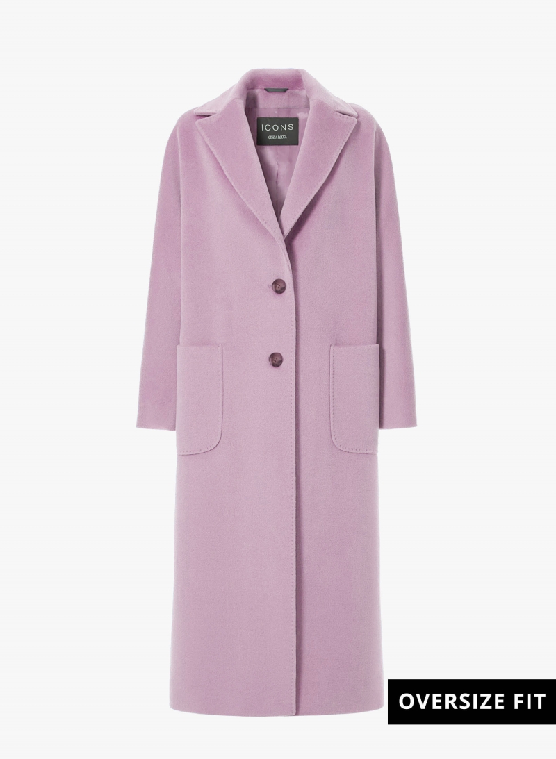 Oversized Maxi Mantel mit aufgesetzten Taschen aus reiner Wolle in Rosa