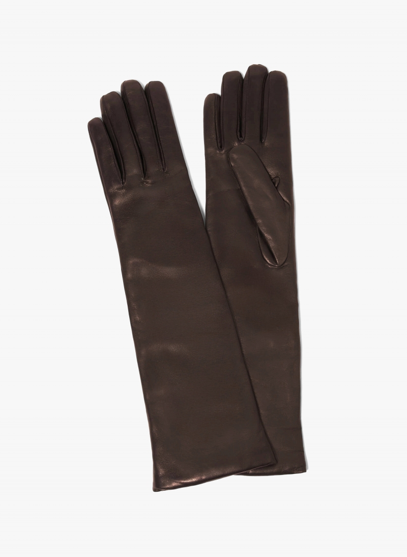 Lange Handschuhe aus Nappaleder in Braun