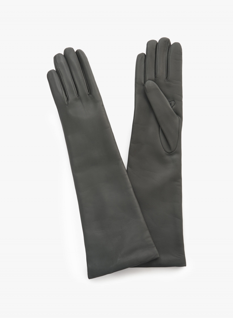 Long grey nappa leather gloves