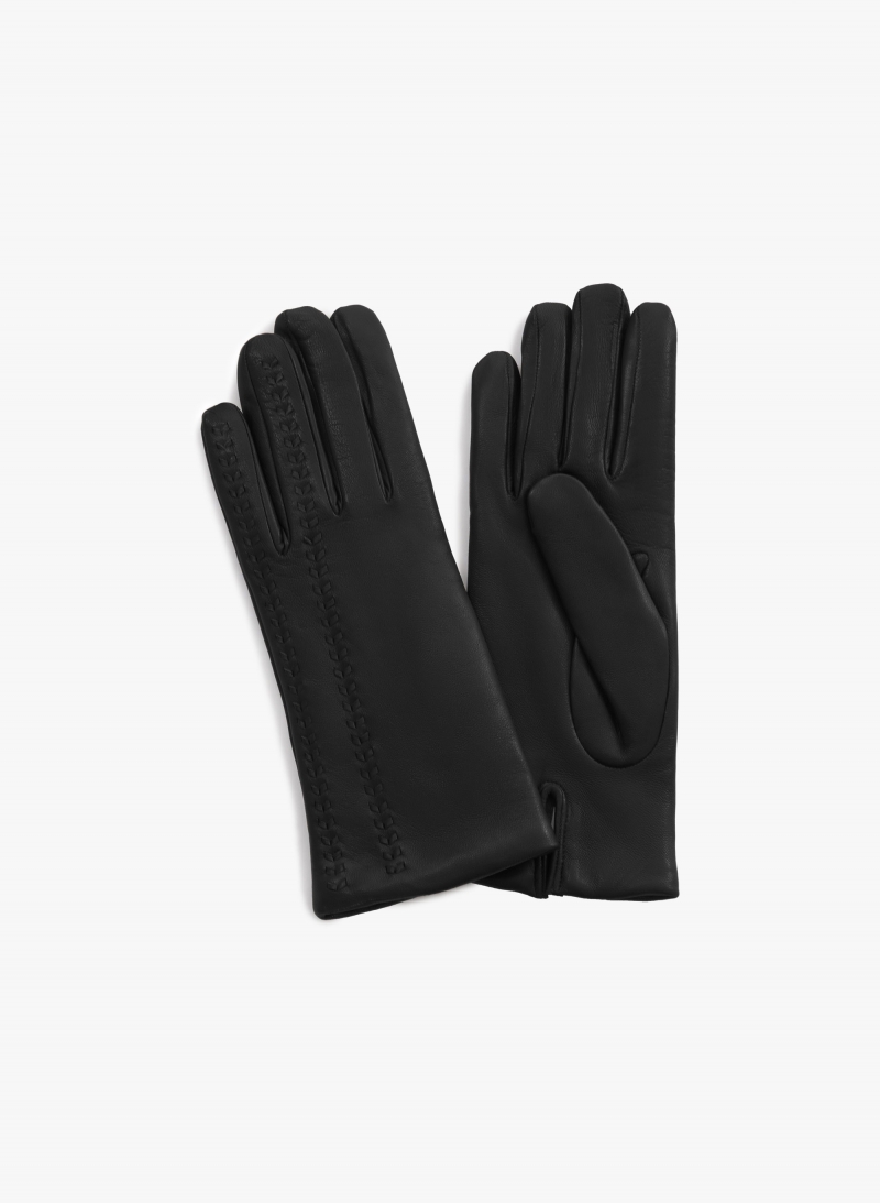 Black nappa leather gloves with top embroidery