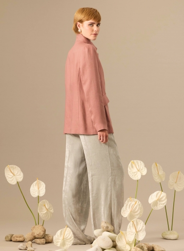 Dark pink linen jacket with inverted notch collar