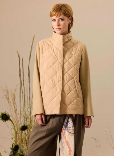 Camel quilted jacket with contrasting wool sleeves