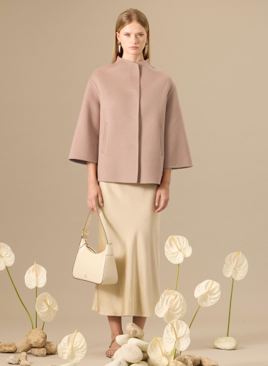 Jacke mit Stehkragen aus Double-Gewebe aus reiner Wolle in Rosa