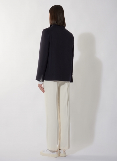 Jacke aus reiner Wolle mit hohem Kragen in blau