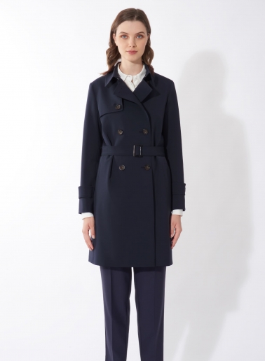 Double breasted dark blue trench coat in technical fabric