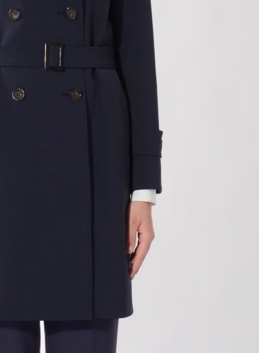 Double breasted dark blue trench coat in technical fabric