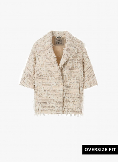 Oversized beige cape with fringes | Cinzia Rocca