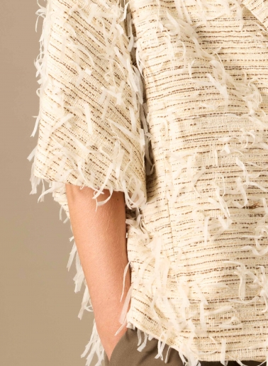 Oversize-Cape mit Fransen in Beige
