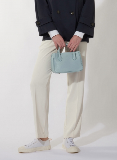 Mini light blue genuine leather tote bag