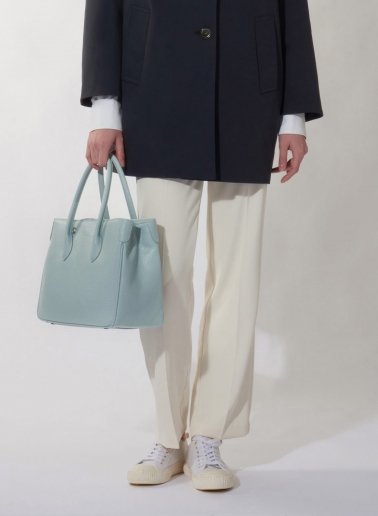 Light blue genuine leather tote bag