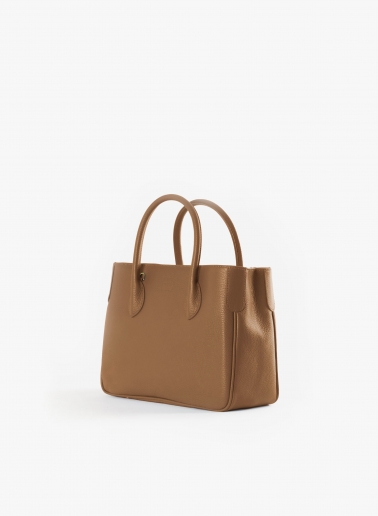 Small tobacco color genuine leather tote bag