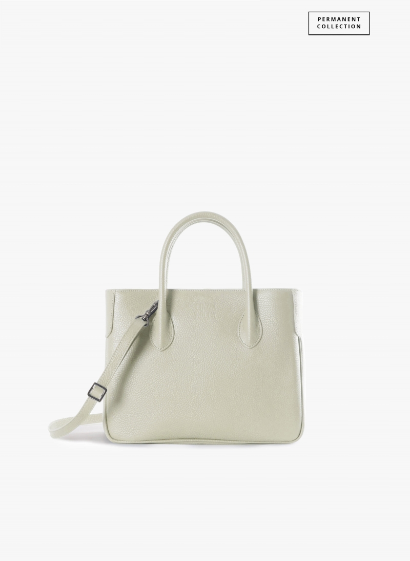Small white genuine leather tote bag
