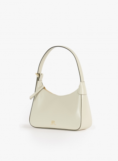 Borsa a spalla beige in pelle liscia