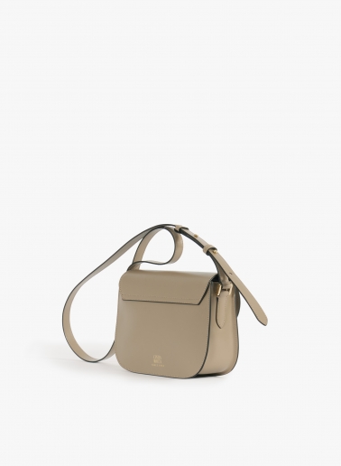 Taupe smooth leather shoulder bag with metal closure