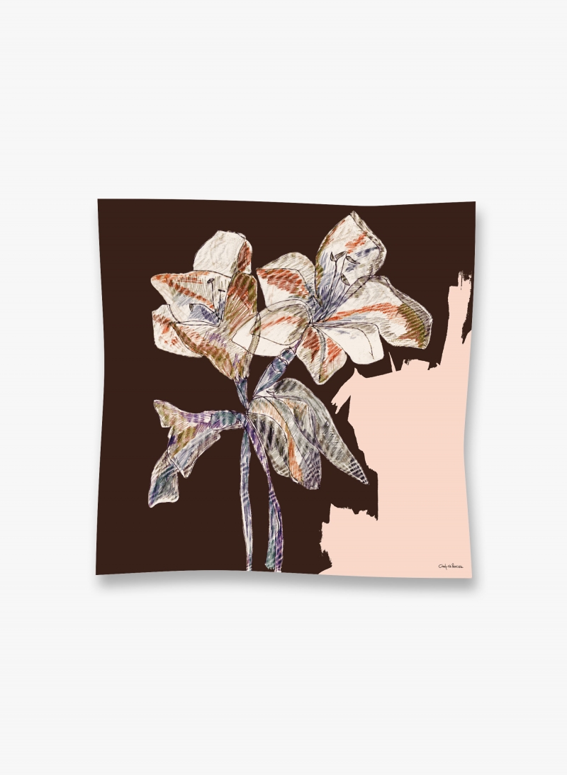 Foulard in pura seta con disegno floreale rosa