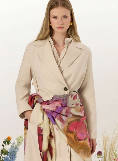 Pink pure silk scarf with watercolor pattern
