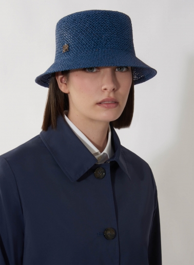 Blue straw bucket hat