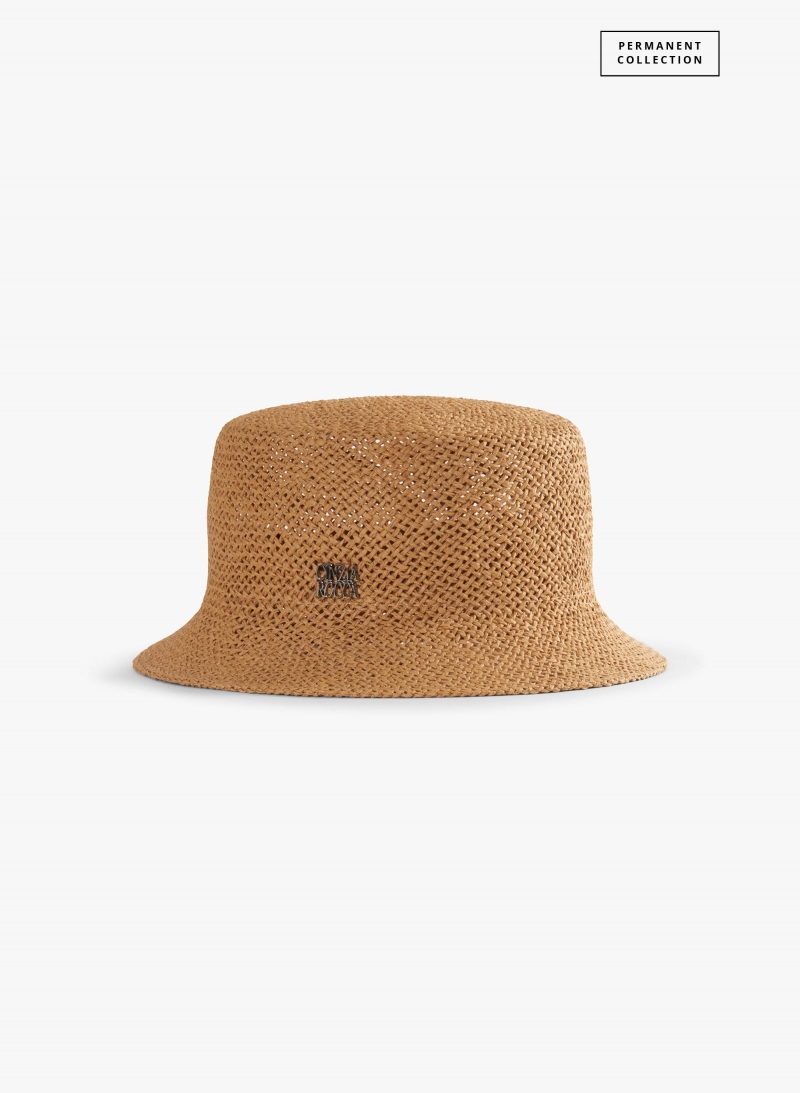 Camel straw bucket hat