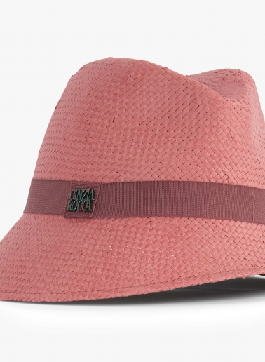 Cappello asimmetrico in paglia rosa