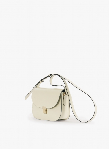 Borsa a tracolla beige in pelle liscia con chiusura in metallo