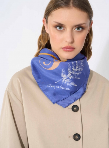 Light blue pure silk twill scarf with letter pattern