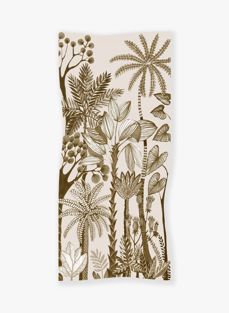 Maxi-Tuch mit stilisierten Pflanzen aus Modal und Seide in Beige