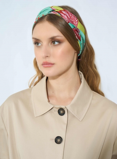 Fascia in twill di seta con fantasia naturale verde