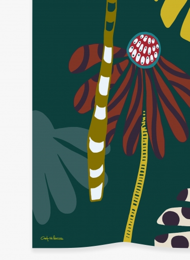 Maxi foulard in cotone e seta con fiori stilizzati verde