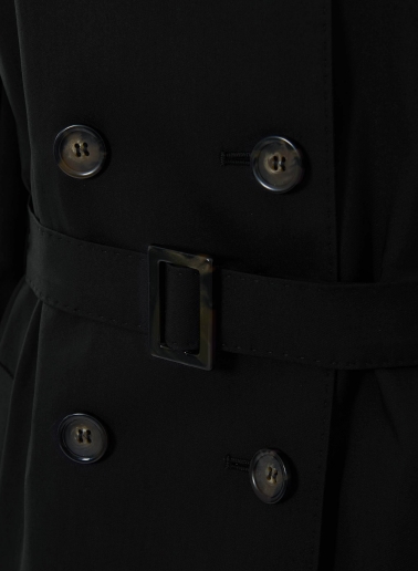 Trench doppio petto nero in tessuto tecnico con impunture sartoriali