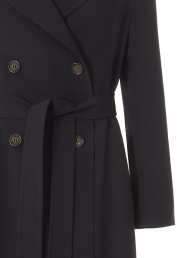 Maxi trench doppio petto blu in tessuto tecnico antigoccia