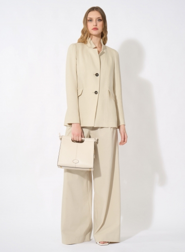 Beige linen jacket with inverted notch collar