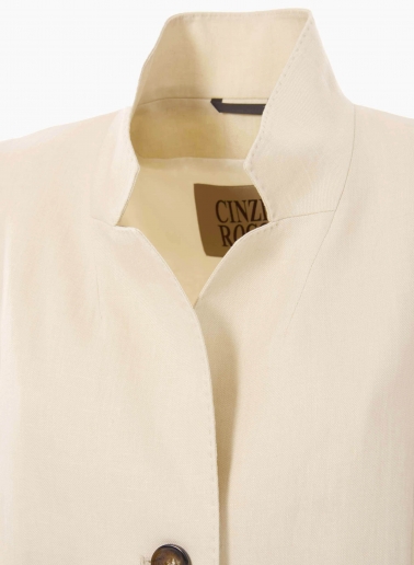Giacca beige in lino con collo a rever rovesciato