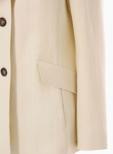 Giacca beige in lino con collo a rever rovesciato