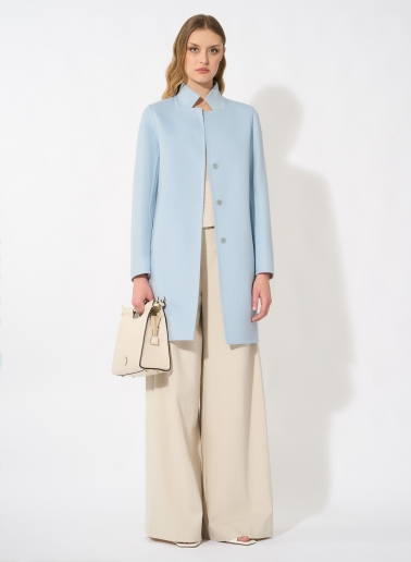 Two-tone light blue overcoat in pure double wool with inverted notch collar