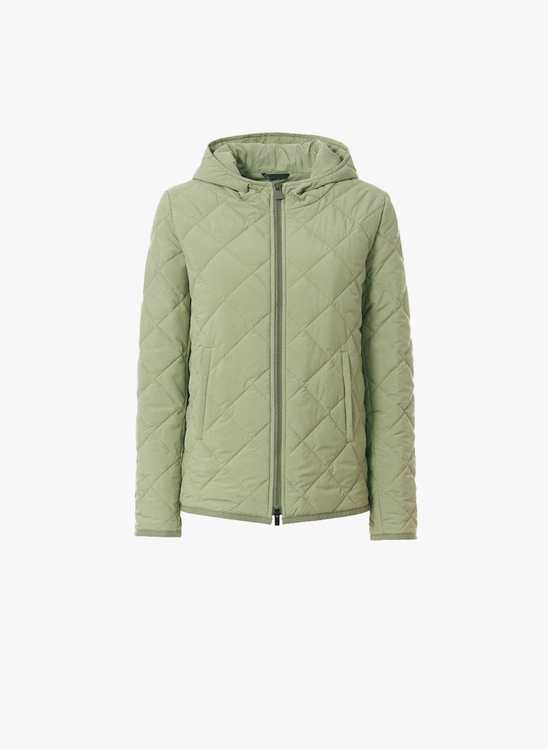 Steppjacke mit Kapuze aus technischem Gewebe in Militärgrün