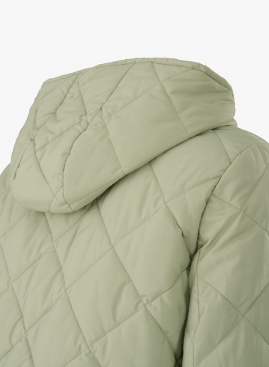 Military green quilted jacket in technical fabric with hood