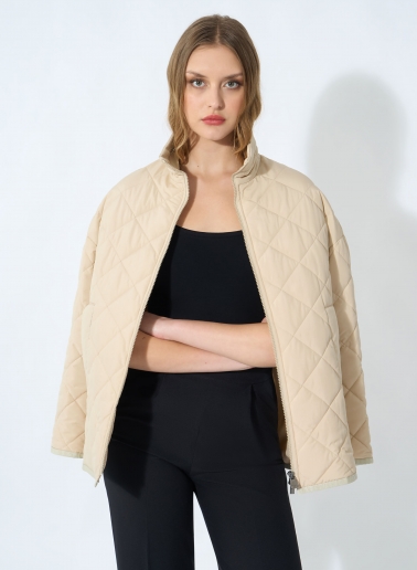 Beige quilted jacket in technical fabric with lurex details