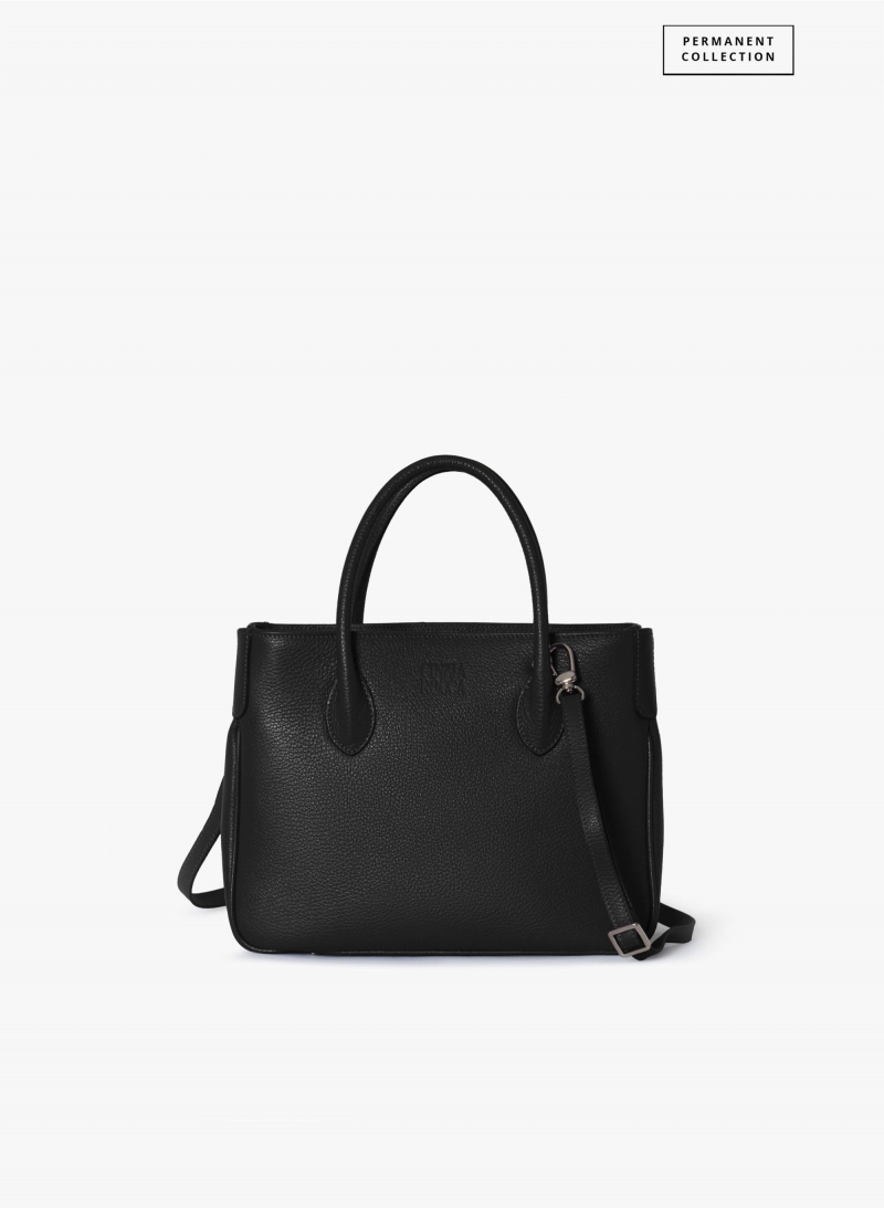 Small black genuine leather tote bag