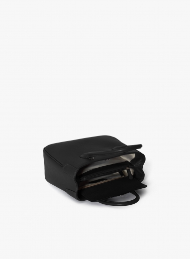 Small black genuine leather tote bag
