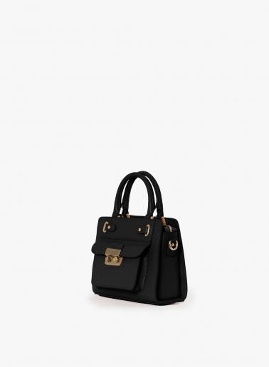 Steife Mini-Tasche aus Leder mit Metallverschluss in Schwarz