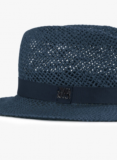 Cappello classico in paglia traforata blu