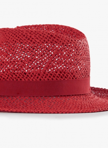 Cappello classico in paglia traforata rosso