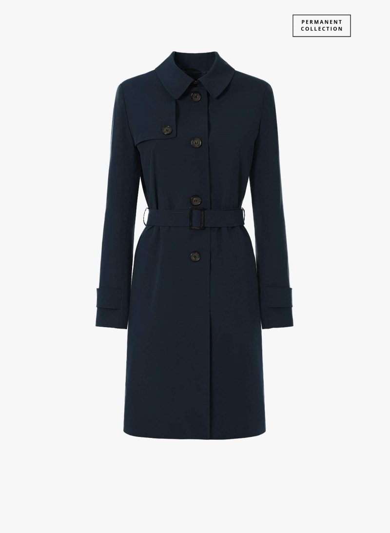 Trench monopetto blu scuro in techno taffetà antigoccia