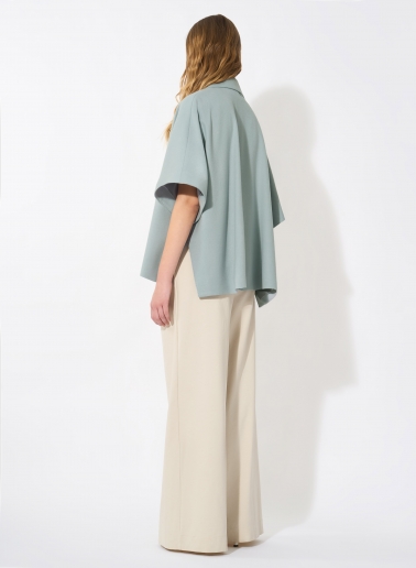 Double breasted light blue cape in pure wool