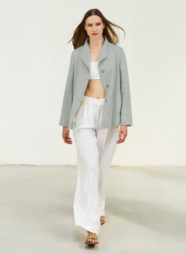 Grey pure wool jacket with high collar