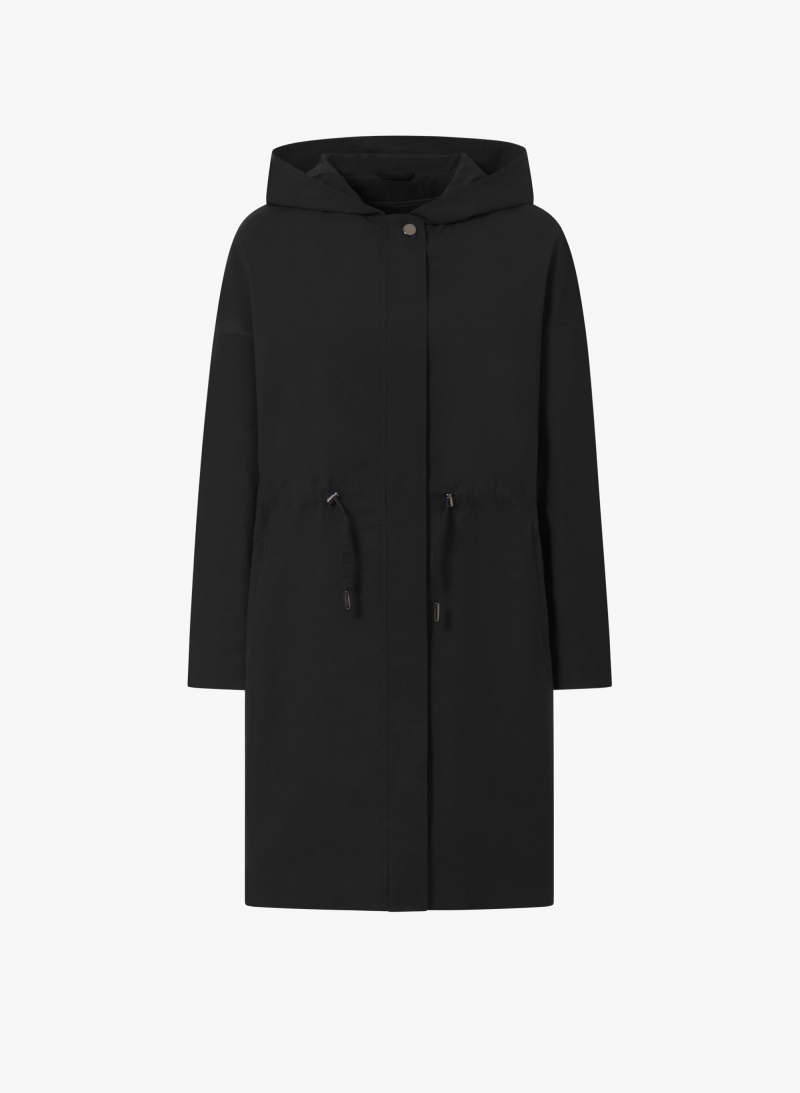 Black parka in rainproof technical fabric