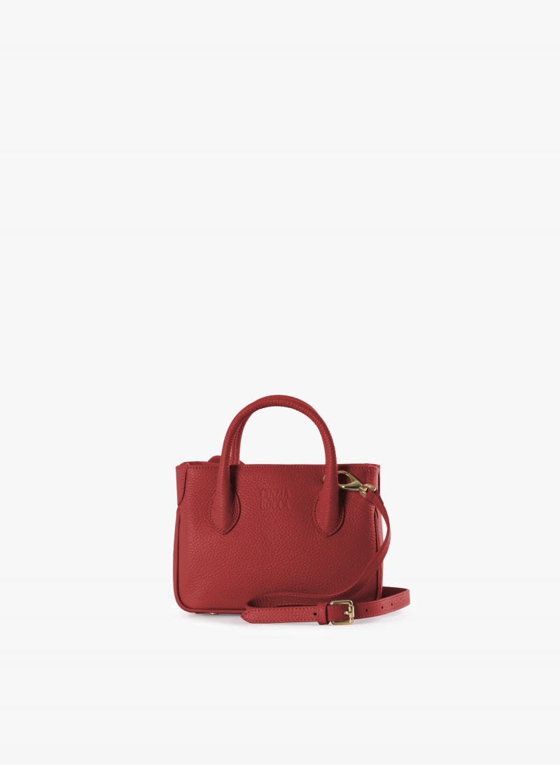 Mini red genuine leather tote bag