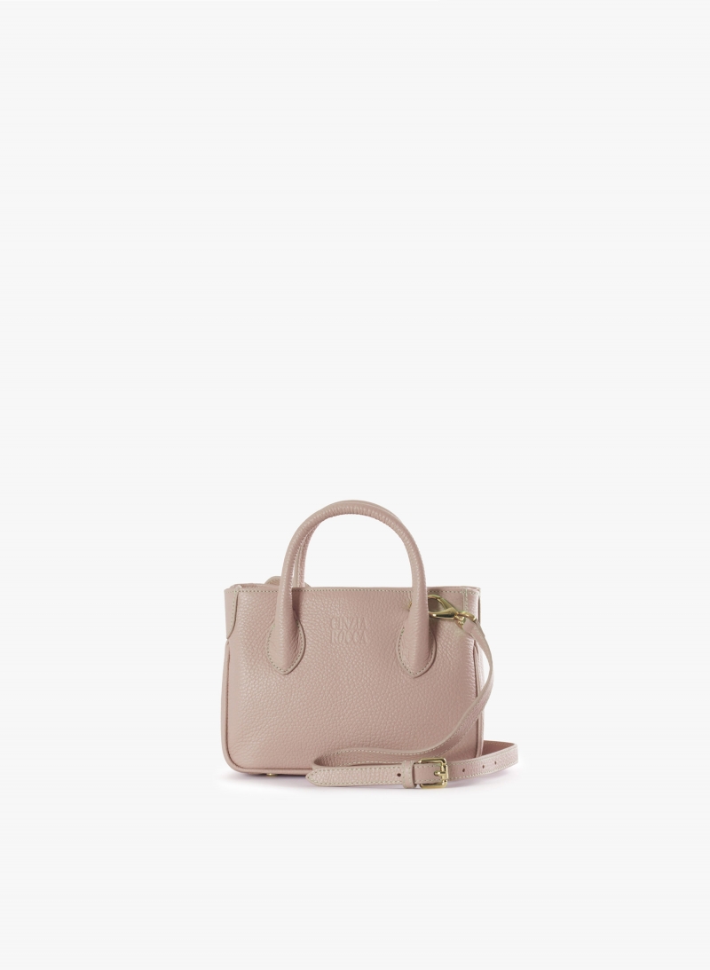 Mini pink genuine leather tote bag