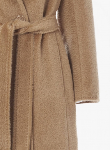 Maxi cappotto cammello a vestaglia con cintura in alpaca e lana