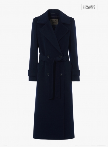 Maxi blue pure wool trench with belt | Cinzia Rocca